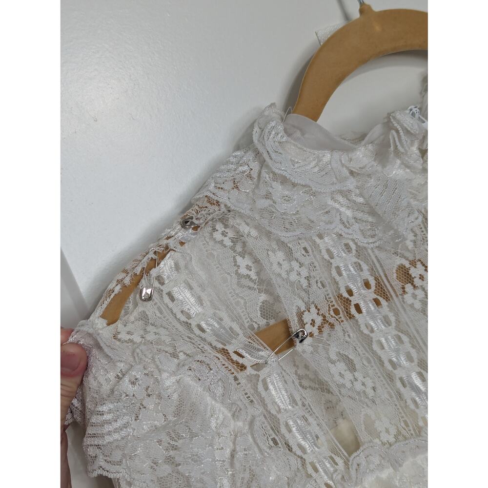 Vintage 70s Victorian Wedding Dress Bridgerton Lace High Neck Illusion Neckline - Picture 11 of 14